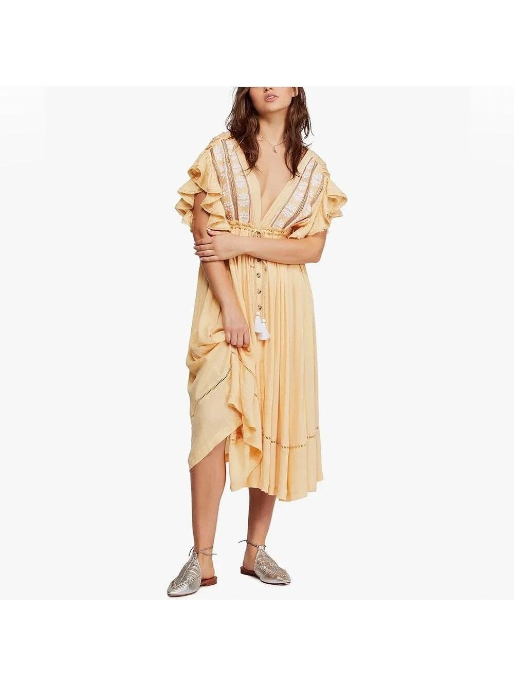 FREE PEOPLE Bali Will Wait for You Boho Floral Maxi Dress Size Small